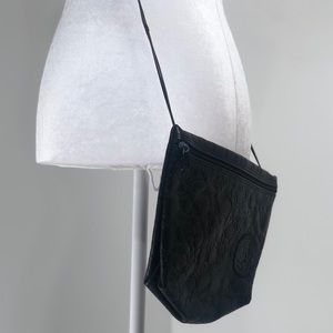 Carlos Falchi VTG 80s Black Leather Reptile Textured Crossbody Purse Designer